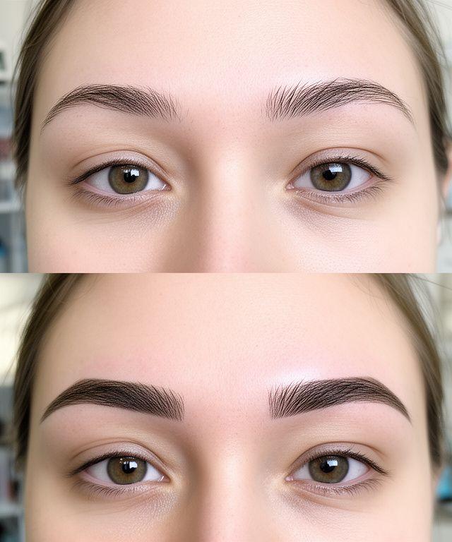 Dünne, ungleichmässige Augenbrauen vor einer Microblading-Behandlung in einem Zürcher Salon
